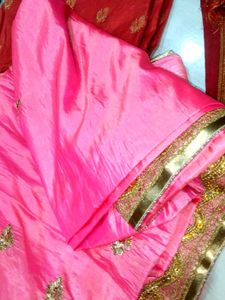 Elegant Pink Embroidered Saree with design blous