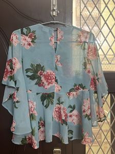 Sassafras Georgette Asymmetric Floral Top