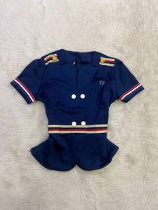 Chic Navy Double-Breasted Crop Top