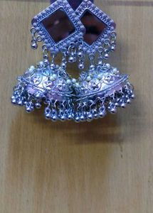 Silver Tone Jhumka Earrings