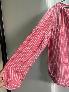 Chic Pink Striped V-Neck Blouse
