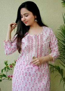 Pink Printed Kurta with Pants