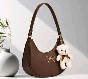 Cute Brown Shoulder Bag with Teddy Charm