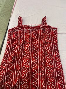 Red Bandhani Print Kurta