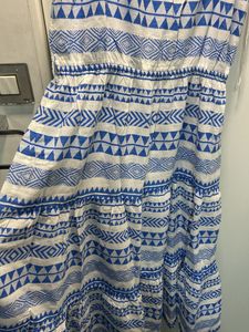 Flare Blue Dress Geometric Pattern