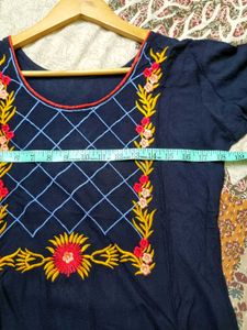 Embroidered Navy Blue Kurta