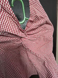 Red &amp; White Gingham Twist Halter Top
