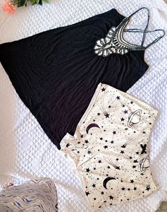 Black Tank Top Crochet Neck Detail&amp; shorts