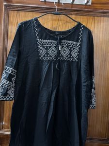 Embroidered Black Tunic Top
