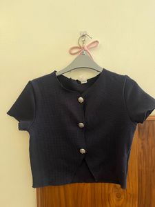 Navy Cropped Cardigan