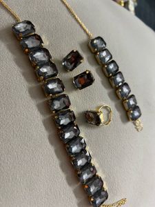 Elegant Grey Stone Jewellery Set