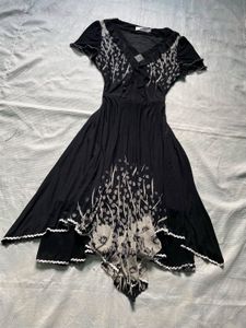 Black Floral Print Flounce Dress