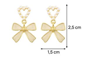 Cute Bow Pearl Heart Earrings