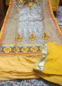 pakistani style embroidered  Yellow Salwar suit