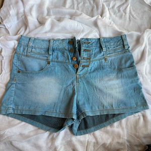 Light Wash Denim Button-Fly Shorts