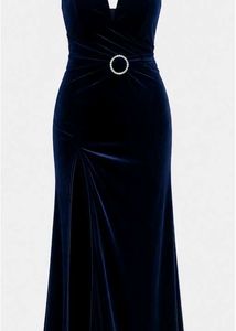 Velvet Evening Gown with High Slit