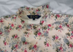 Floral Print Ruffle Neck Top BY RARE