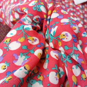 Red Floral Button-Up Top with Peter Pan Collar