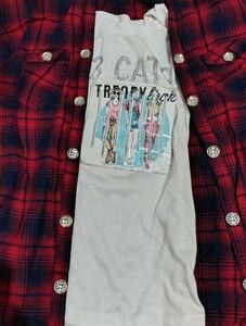 Red Plaid Shirt with Graphic Tee