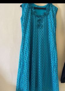 Elegant Blue Lace Sleeveless Dress