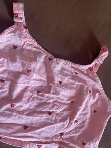Cute Pink Heart Print Crop Top
