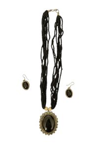 Black Beaded Necklace & Earring Set