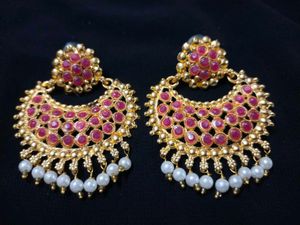 Beautiful Gold Plated Earrings with Red Stones