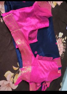 Beautiful Blue Saree with Pink Border