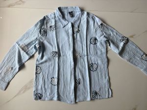 Westside Light Blue Seashell Embroidered Shirt
