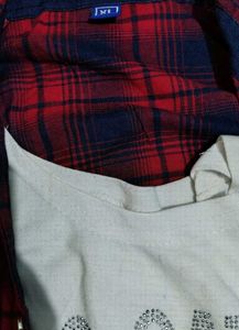 Cute Graphic T-Shirt with Plaid Shir