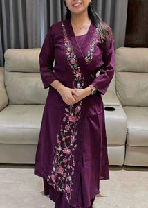 Wine colour Wrap dress oure cotton embroidery