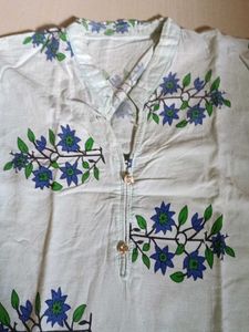 Blue Floral Print Cotton Kurta