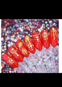 Customized Red & Sea green Nails