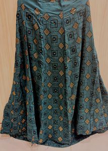 Teal Geometric Print Lehenga Skirt