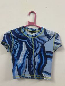 Blue Patterned Crop Top