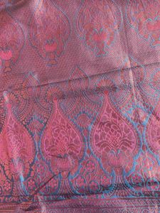 Red Silk Saree with Blue Brocade