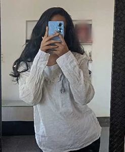 White Textured Long Sleeve Top