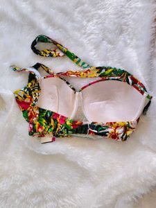 Vibrant Tropical Print Bikini Top