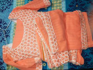 Elegant Peach Saree with Lace Border