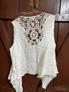 White Crochet Boho Kimono Vest