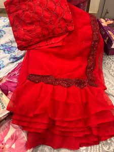 Stunning Red Ruffle Saree