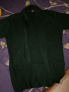 Dark Green Ribbed Knit Cardigan