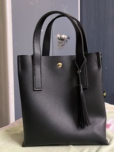 Chic Black Tote Bag with Tassel