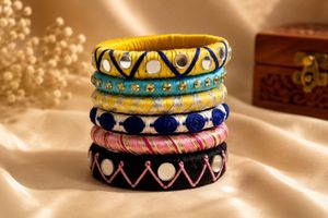 Vibrant Embroidered Mirror Bangles Set of 6
