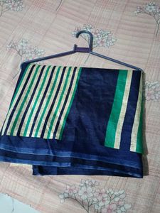 Stylish Navy Blue Saree with Stripes