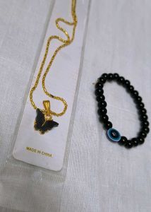 Butterfly Necklace + Evil Eye Bracelet Combo