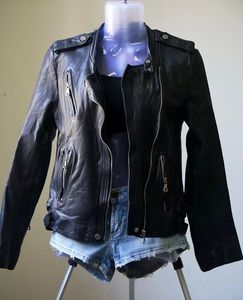 Classic Black Leather Biker Jacket - Thrifted
