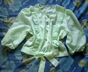 Cute Korean Pastel Green Tie-Front Ruffle Crop Top