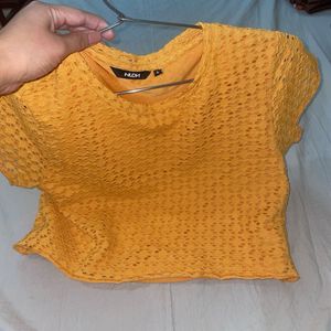 Trendy Textured Yellow Cropped Top