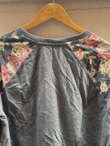 Grey Floral Sleeve Sweatshirt